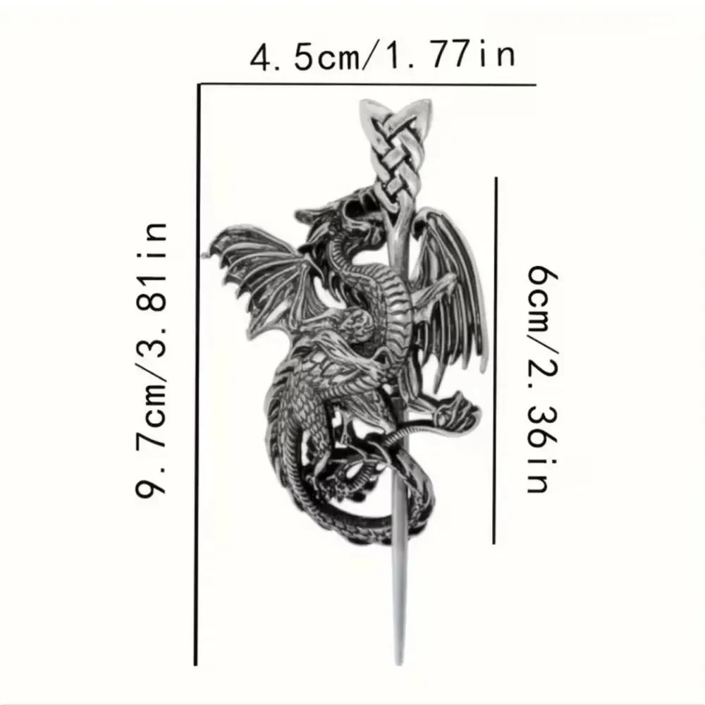 Silver Wyvern Dragon Celtic Knot Hair Pin Nordic Viking Stick Barrette Bun Clip